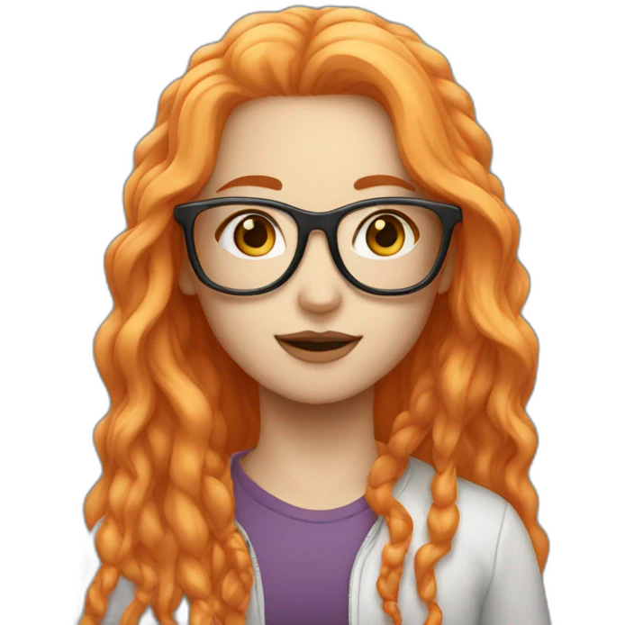 Girl long  orange hair and white skin with glasse emoji
