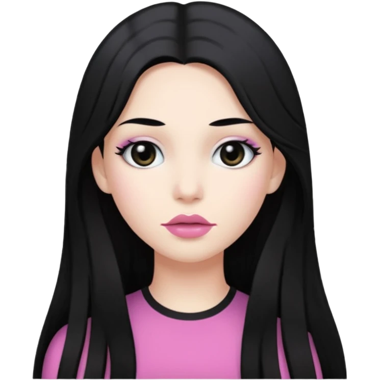 long hair black normal hair with black eyes, and white skin, white pinkish lip  emoji