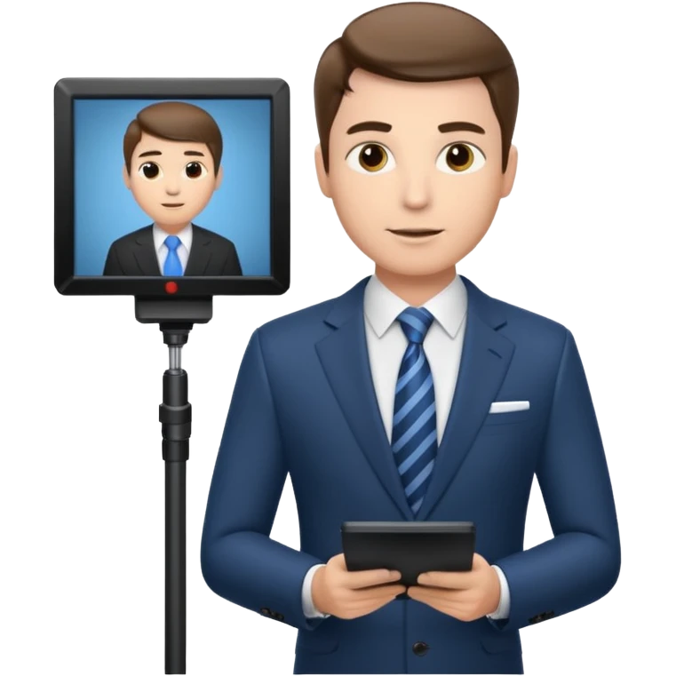 a male news anchor sits sideways, with a screen with a prompter in front of him emoji