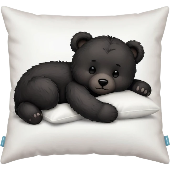 Cute black fluffly teddy bear sleeping on a White pillow emoji