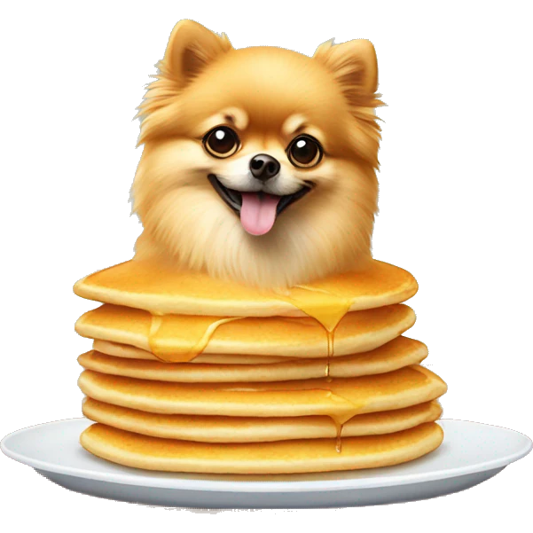 pomeranian sitting on pancakes emoji