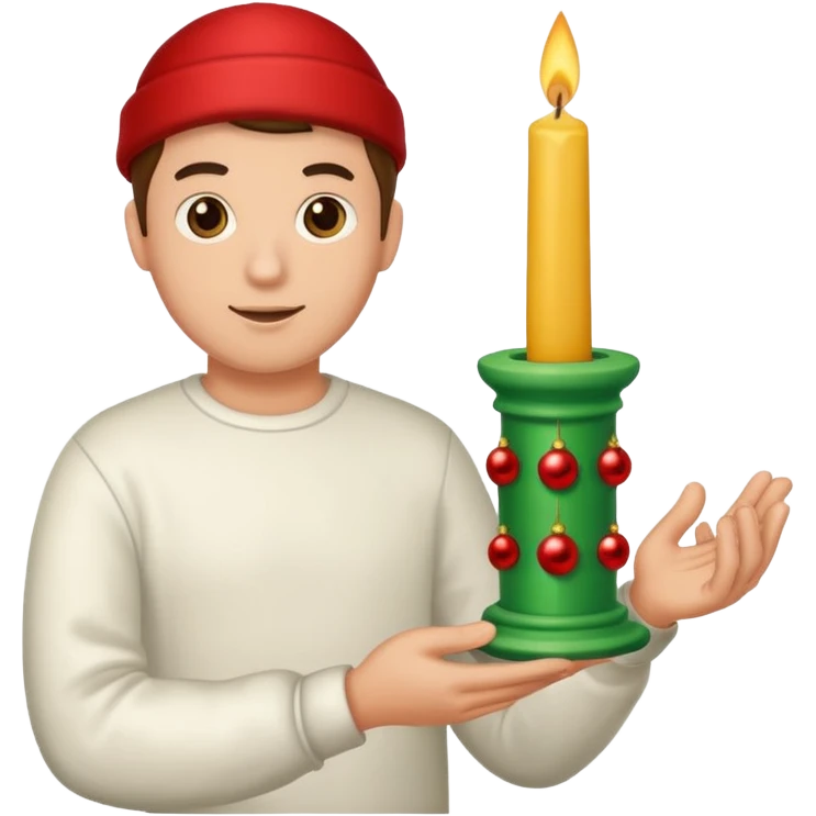 man holding christmass ornamented candle emoji