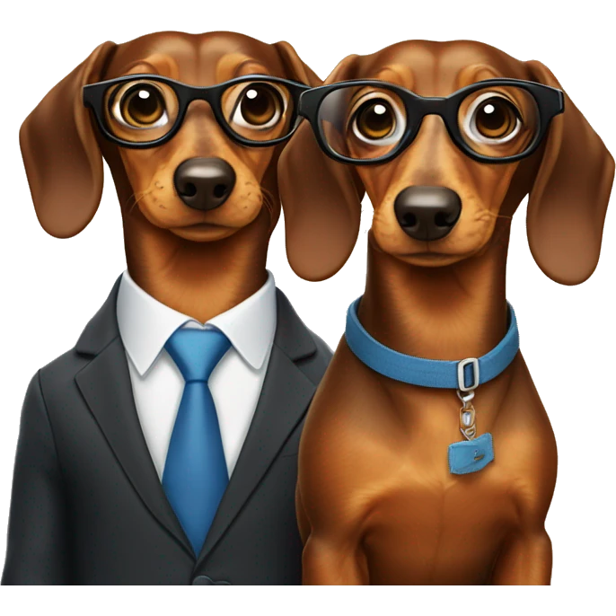 Two girl dachshunds in suits with glasses emoji