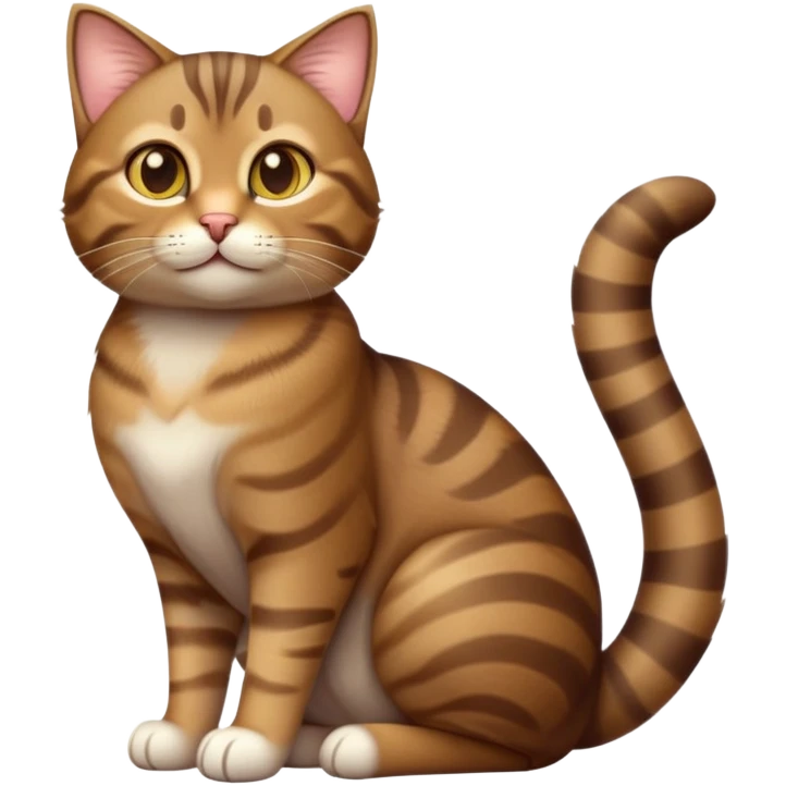 cinematic-[brown tabby cat]-realistic-full-body-sitting-emoji,-tail-curled-playfully-around-its-paws,-head-tilted-dramatically,-sleek-[tabby]-fur,-simplified-yet-realistic-adorable-features,-highly-detailed,-glowing-with-an-almost-sarcastic-glow emoji