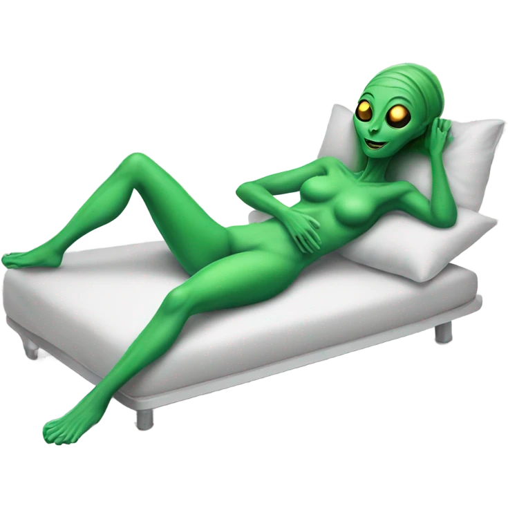 Green alien woman laying on the bed emoji