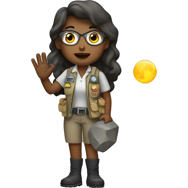 women Moon geologist with rock on hand emoji