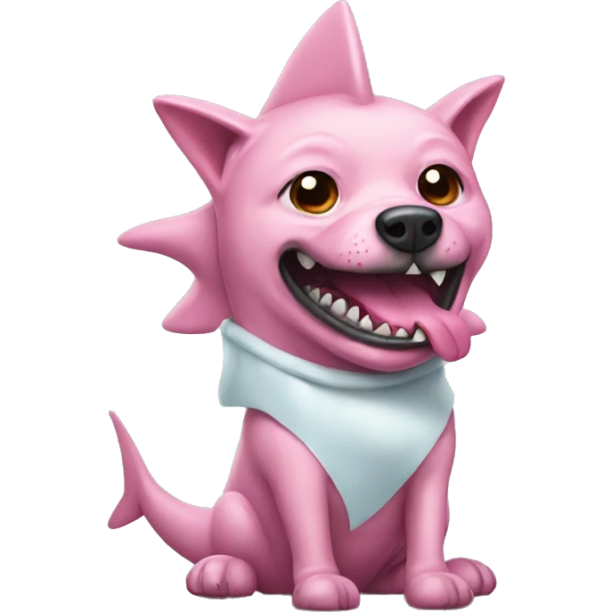 Pink dog dressed up like a shark emoji