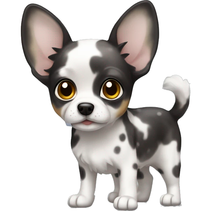 Сhihuahua, dark merle color and white spots with big ears emoji