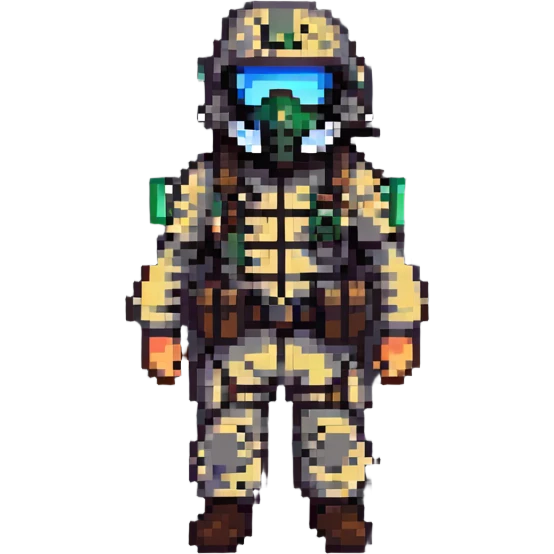 Konig from Call of Duty in pixel art style, focusing on his mask and tactical appearance emoji