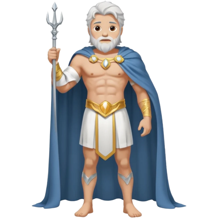 fullbody silverhair shirtless god ZEUS, white cloth over shoulder and cape, standing still emoji