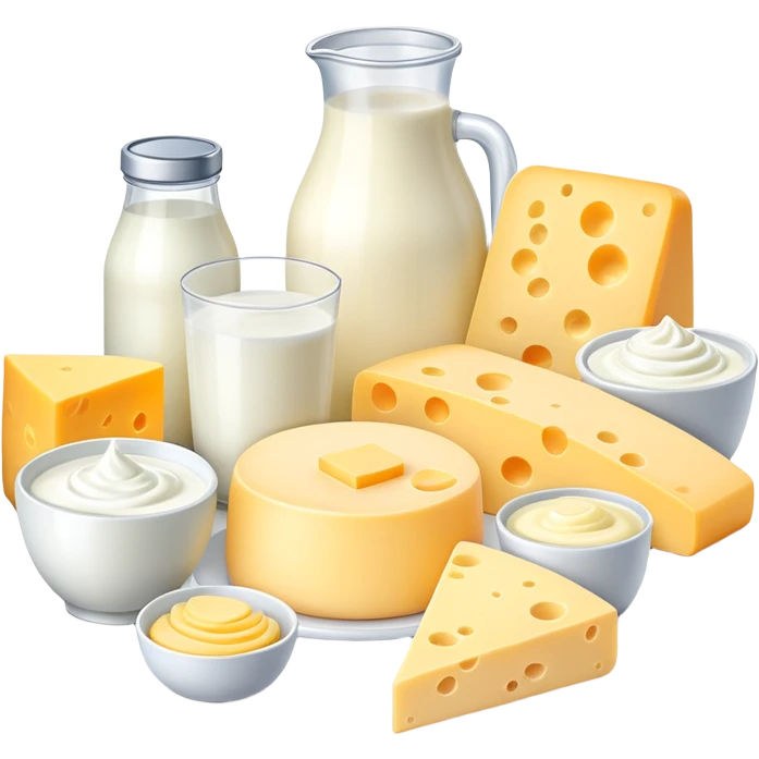 dairy products assortment with milk, cheese, yogurt, and butter emoji