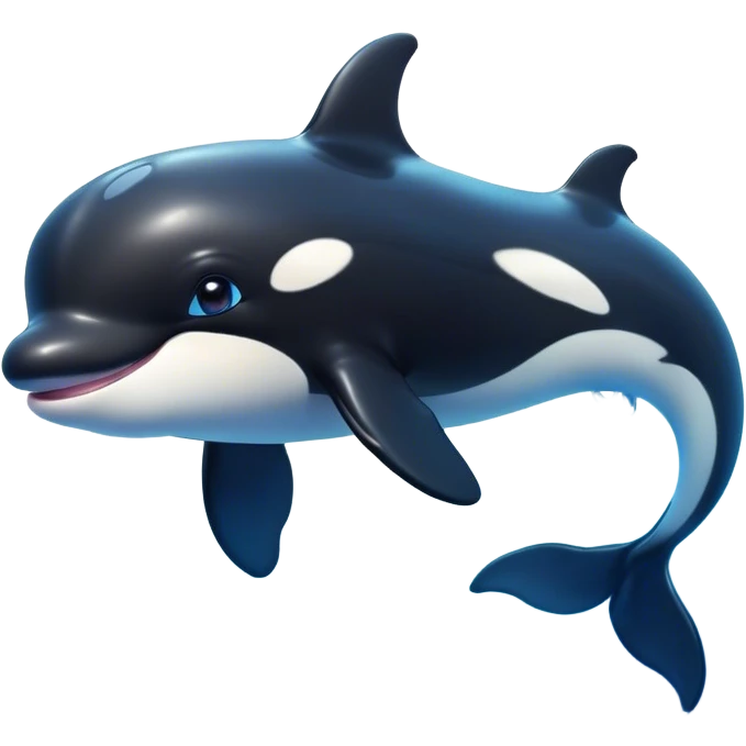 Cinematic Cute orca Portrait Emoji, Head tilted playfully and inquisitively, featuring a smoothly rounded body with bright, sparkling eyes and an adorable, friendly smile, Simplified yet irresistibly adorable features, highly detailed, glowing with a warm, ocean-blue glow, high shine, affectionate and lively, stylized with a touch of whimsical aquatic charm, soft glowing outline, capturing the essence of a mischievous yet endearing orca that seems as if it could leap right into your heart! emoji
