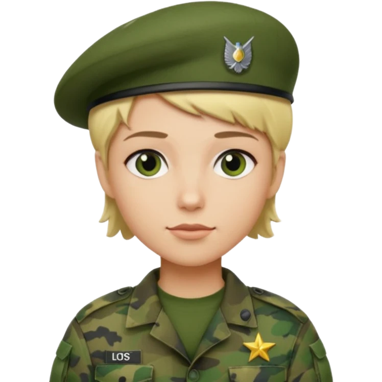 a soldier with short blonde hair in camo man in a beret  emoji