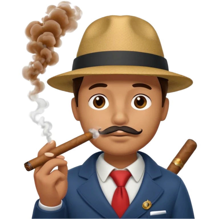 A 3D cartoon man wearing a hat, puffing cigar smoke, calm expression, soft lighting, realistic Memoji-style. emoji