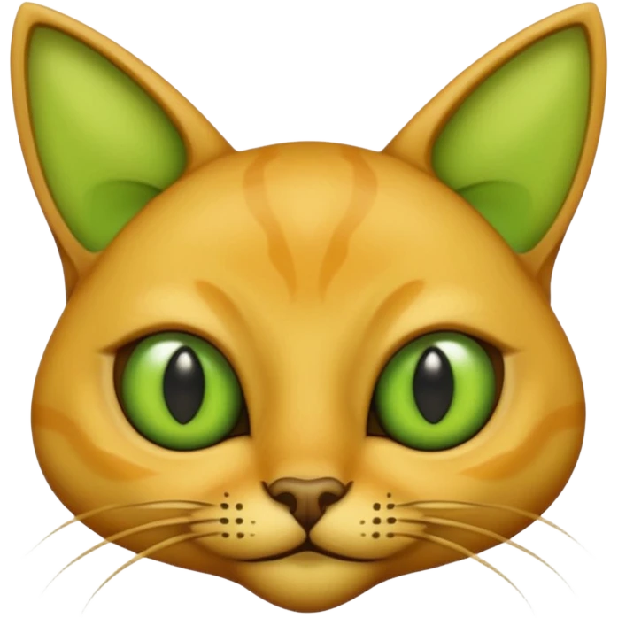 furless smooth dark yellow alien cat face with green ailen eyes emoji