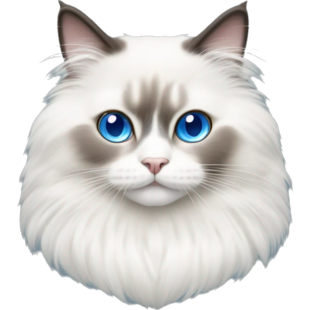 Ragdoll cat with blue eyes and white face with fluffy fir emoji
