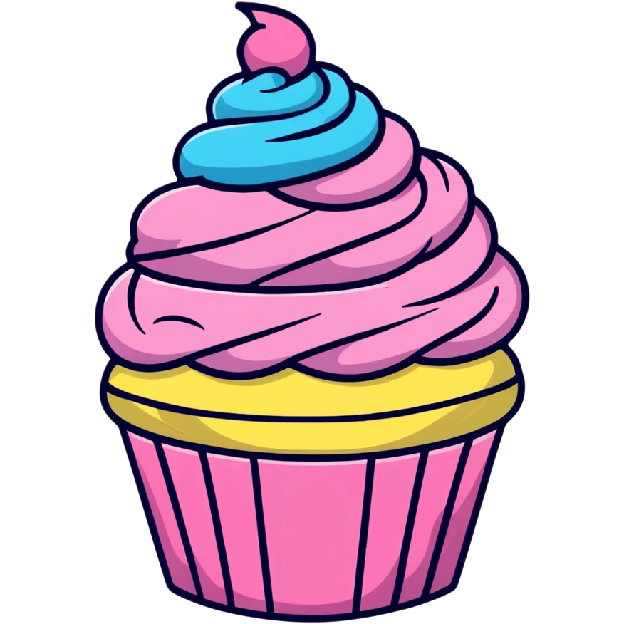 cupcake with swirled pink icing and rainbow sprinkles emoji