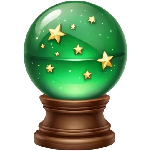 green crystall ball with stars on the small stand emoji