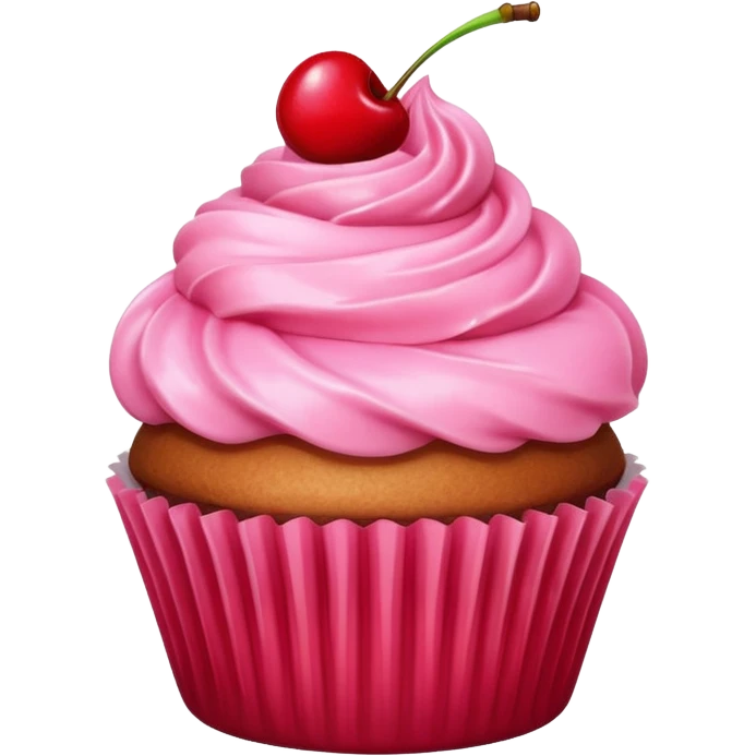 cupcake with pink icing, cherry on top emoji