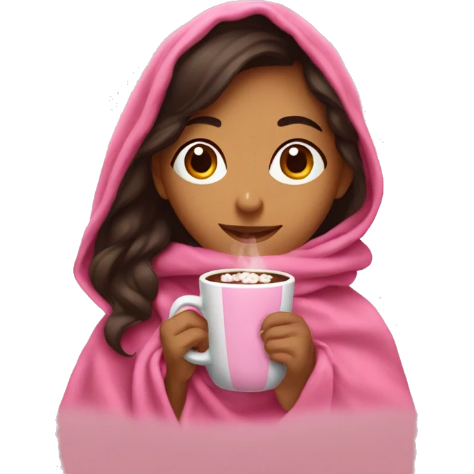 hispanic girl sipping hot cocoa in a pink blanket emoji