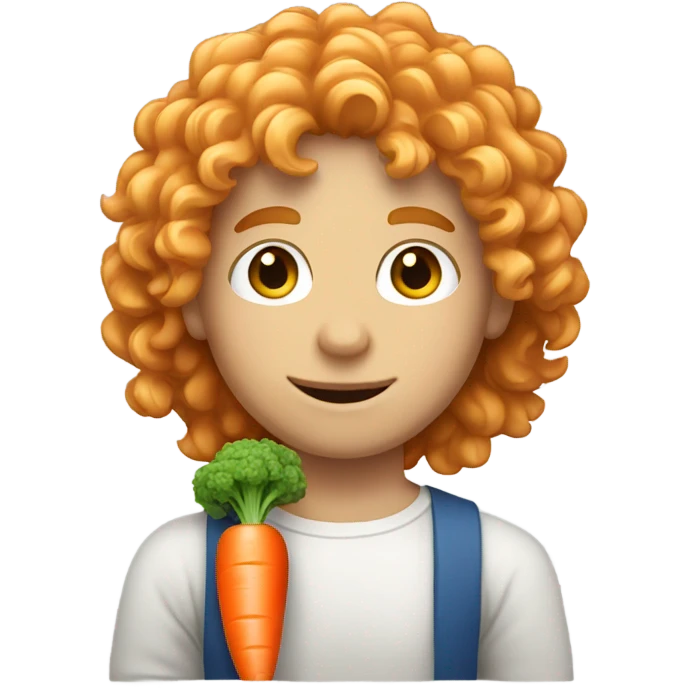 White boy with curly long hair and he holding a carrot  emoji