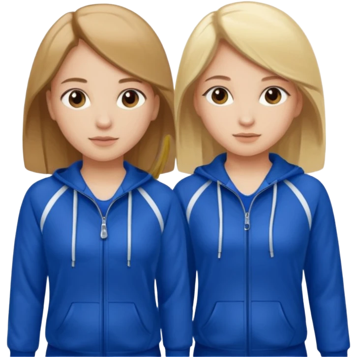two girls dancing one has blond hair and one is has brown hair they are wearing royal blue track suits emoji