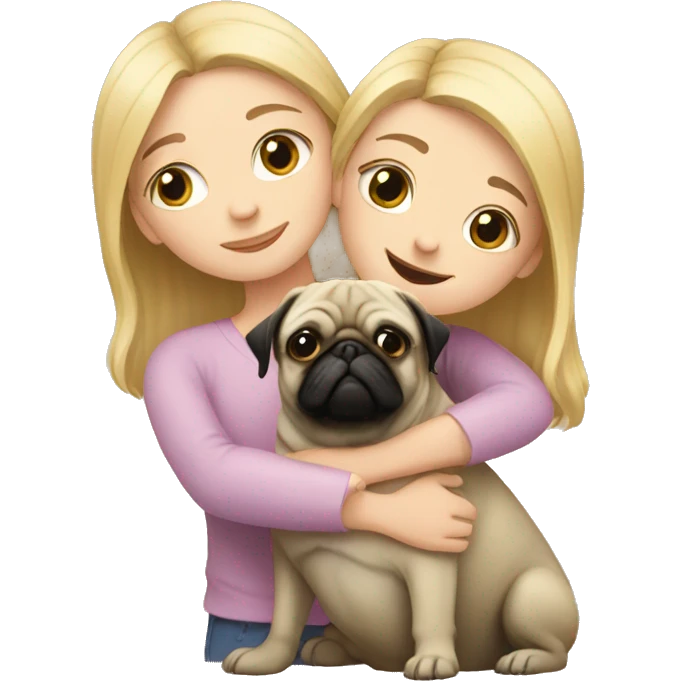girl with blond hair hugs a pug emoji