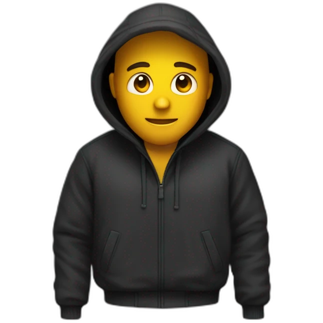 Homme vêtu de vêtements noir avec une cagoule emoji