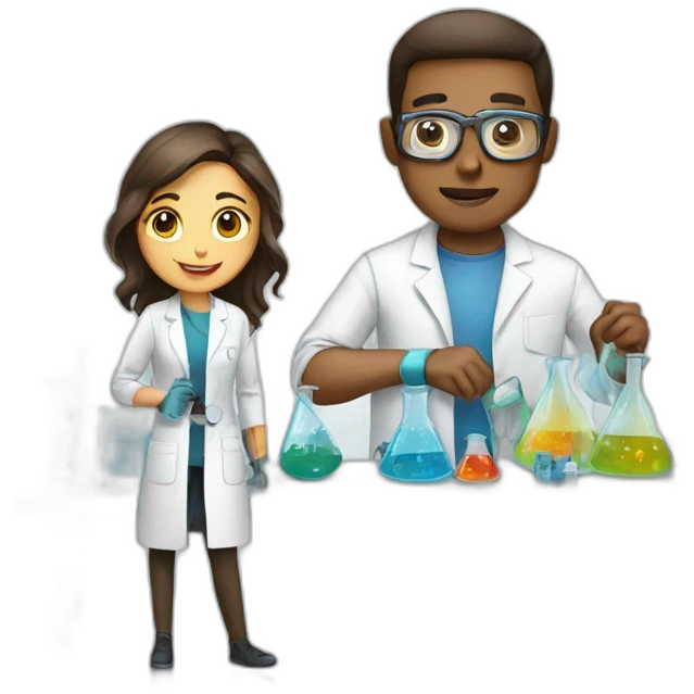 Man in laboratory with girlfriend  emoji