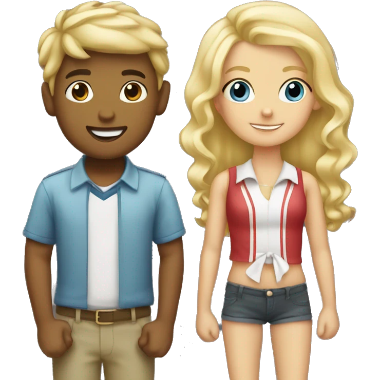 Blonde boy holding bands with blonde girl with hair bow  emoji