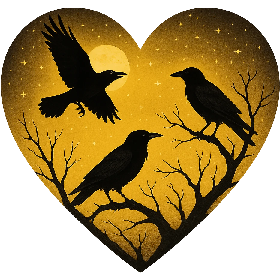  heart with yellow night sky and dark ravens, remove background emoji