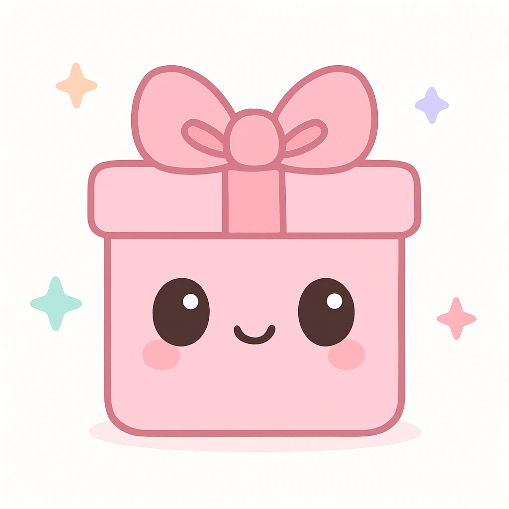 adorable pink Christmas present with a bow, kawaii style emoji