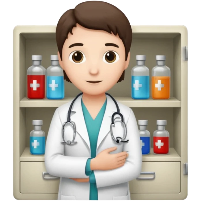 Doctor grabbing a patient gown from medical cabinet  emoji