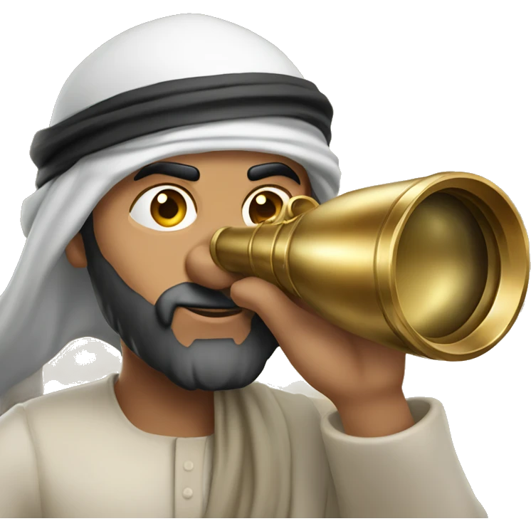 middle eastern man looking through brass spyglass emoji