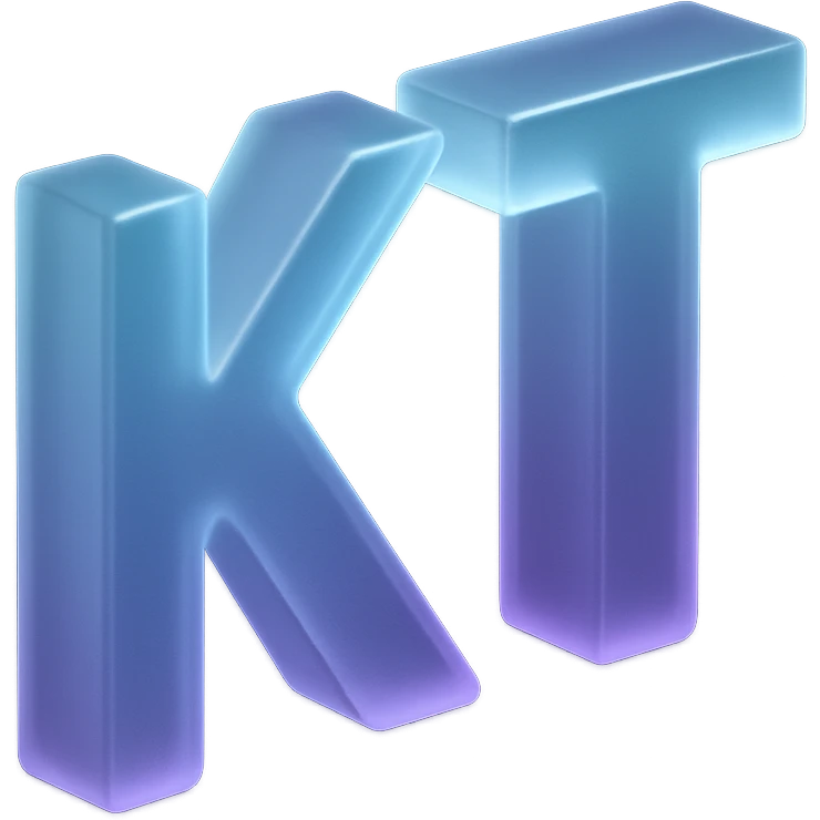 the letters KT with a fancy colorful gradient for the color with blue and purple, make it flat emoji