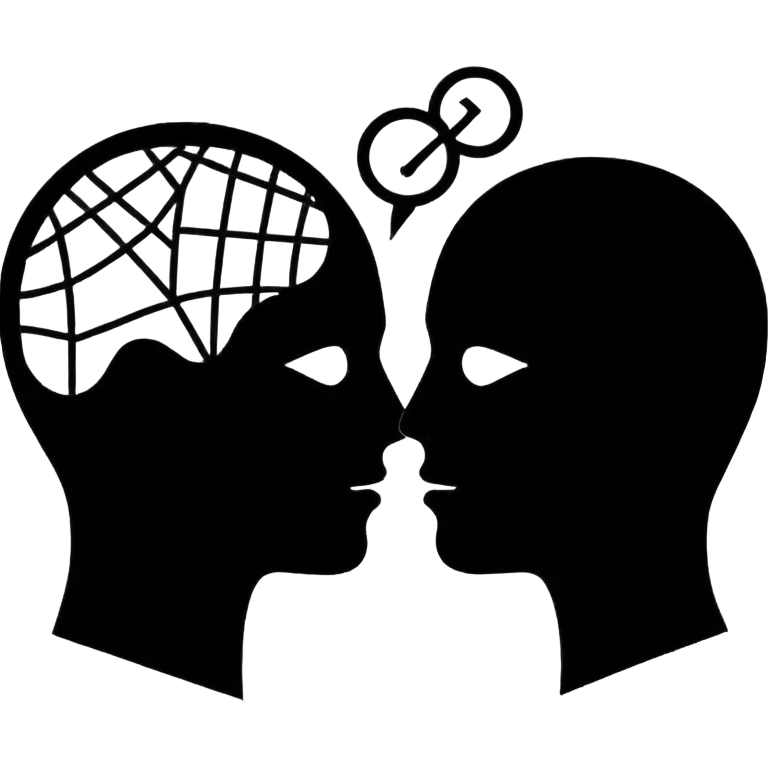 two silhouettes with intersecting speech lines emoji