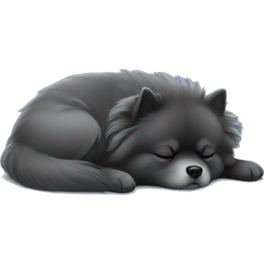 Sleeping dark grey pomeranian emoji