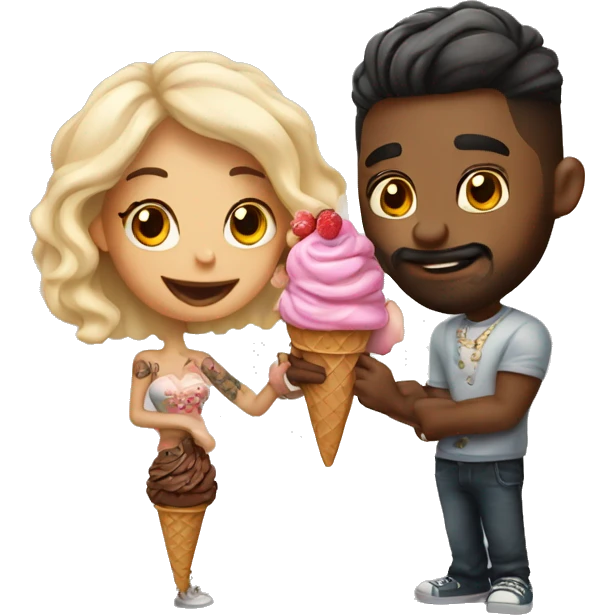 Romantic ice cream date for beautiful tattooed couple emoji