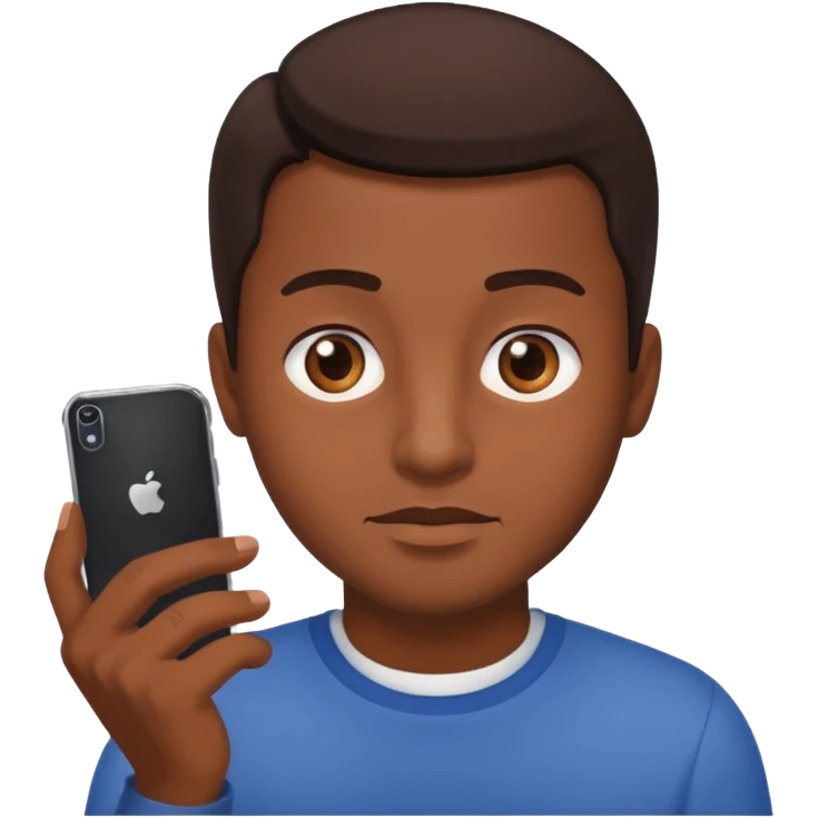 A guy scrolling on this phone, his eyes looking the phone emoji