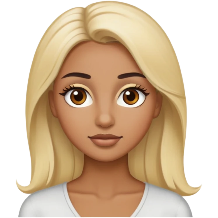 Soft Blonde , dark tan skin, brown eyes, brown eyebrows, beautiful eyelashes emoji