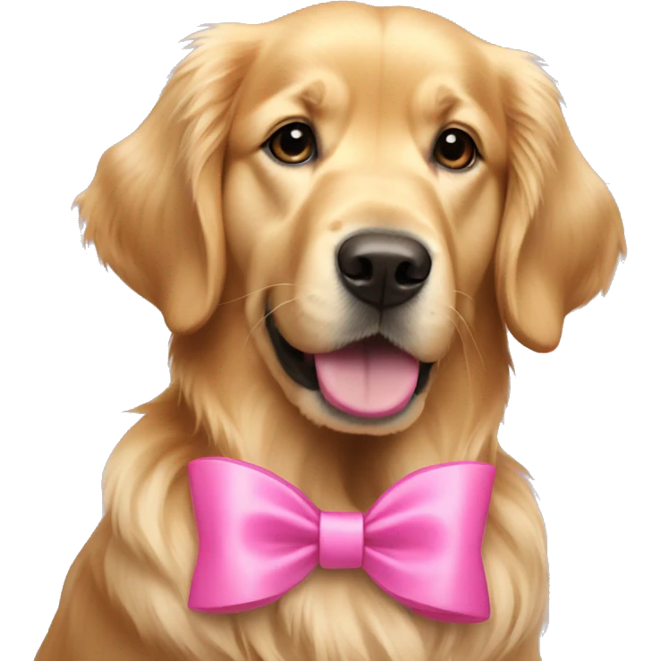 Golden retriever wearing a pink bow emoji