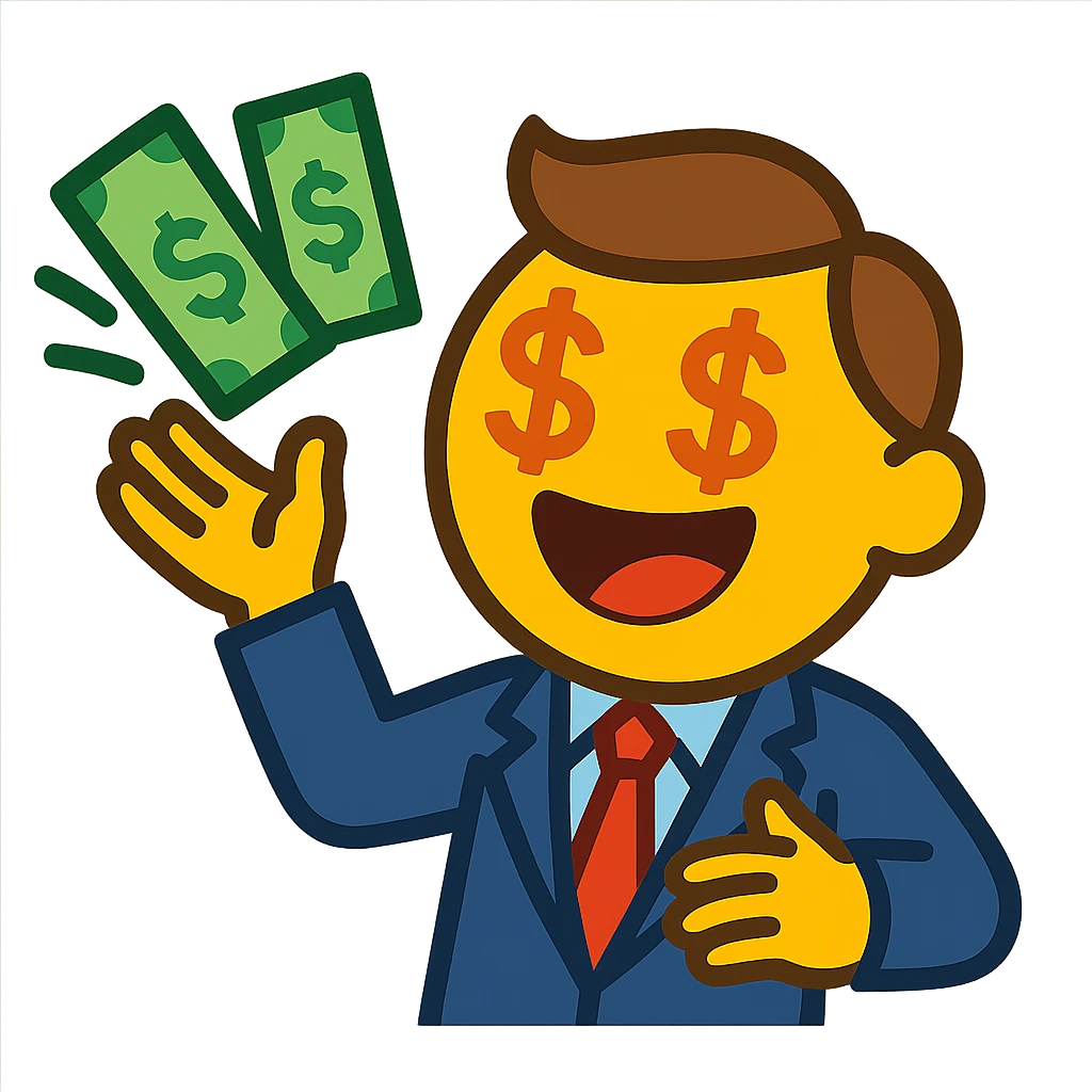 playful venture capitalist emoji, throwing money, excited expression, modern business attire emoji
