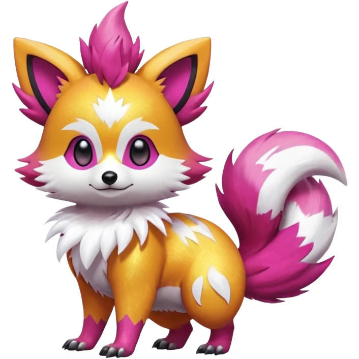 Electric realistic shiny glittery shimmering shimming snowy white pink magenta feathery Fennekin-Growlithe-Furret-Electrike-fusion-Fakemon-Digimon-Pokémon-creature (full body) emoji
