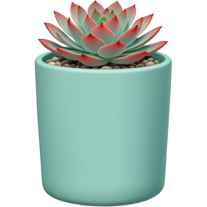 A ceramic pot in a pastel turquoise color, shaped like a cylinder, the pot is tall and contains an Echeveria 'Painted Nodulosa' plant. emoji