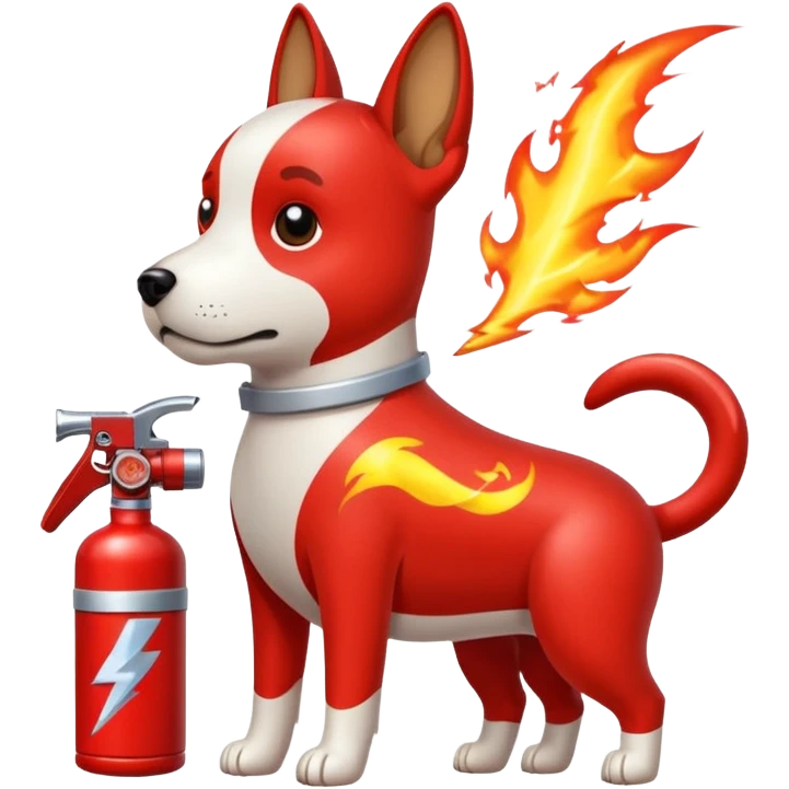dog with electric lightning waves, fire extinguisher emoji