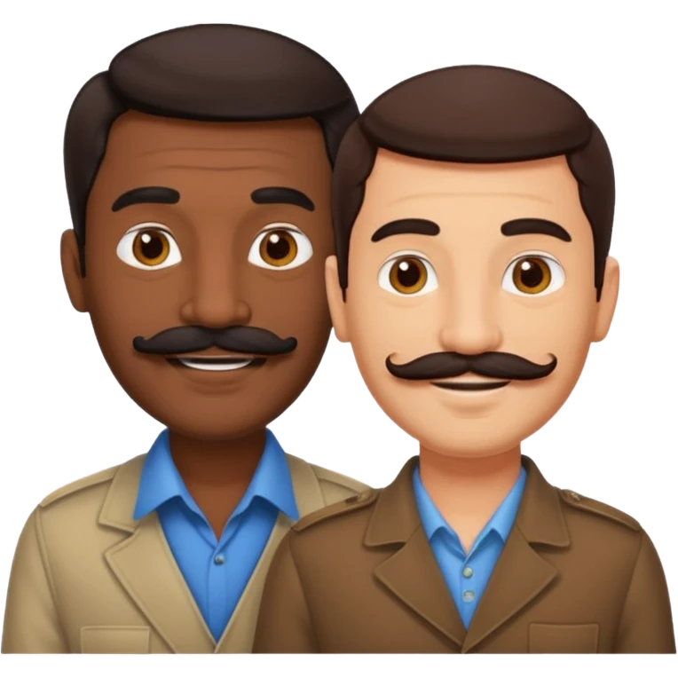 Gay couple. Tall dark indian man with mustache and shorter white man with dark brown hair. emoji