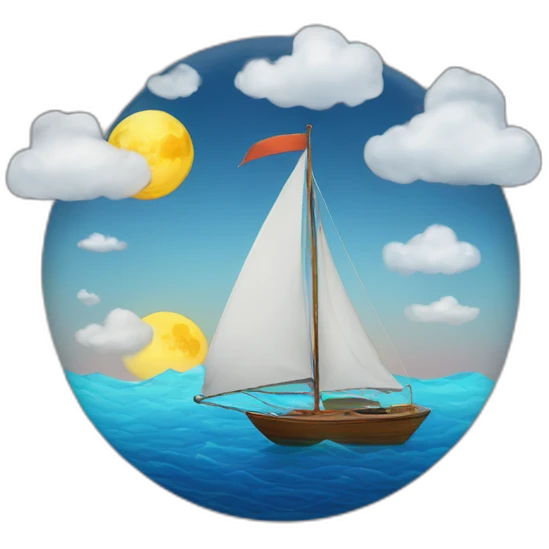 the moon, cloud, ocean, and a sailboat emoji