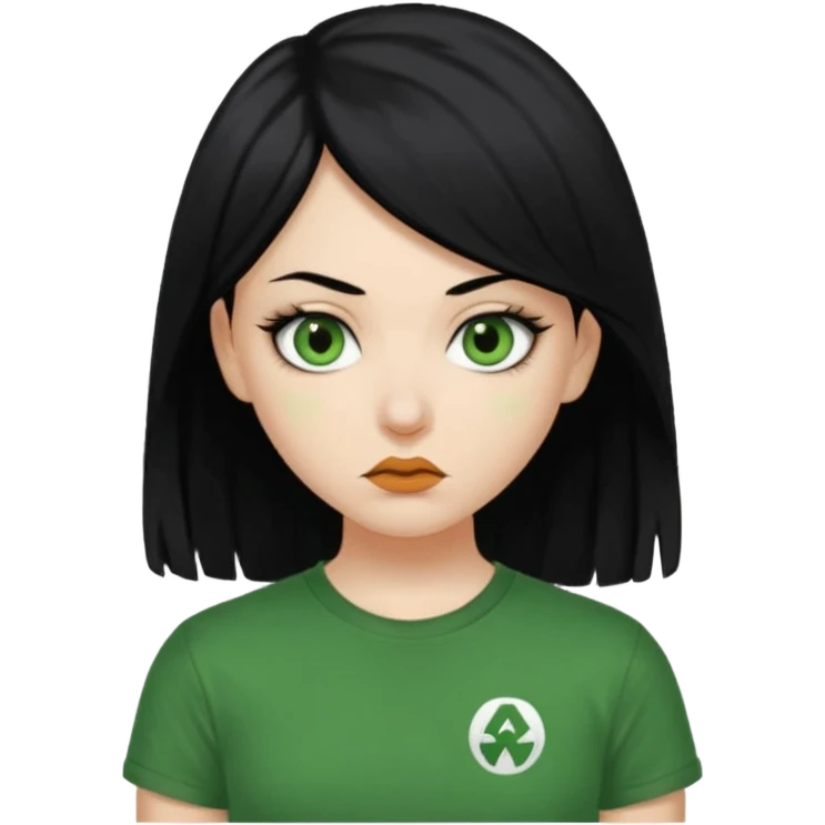 una chica con el pelo negro, un piercing en la nariz tipo arito, ojos almendrados y una camisa de type o negative  emoji