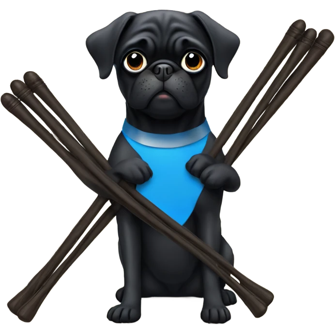 Black pug with blue drumsticks emoji