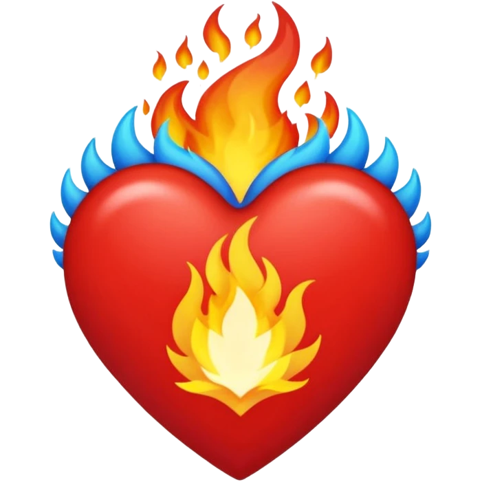 Hazme el corazón rojo y con fuego y que el fuego sea azul verdoso emoji